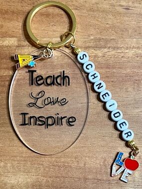 Handmade Personalized Teacher Keychain -Clear Acrylic keychain with Letter Beads